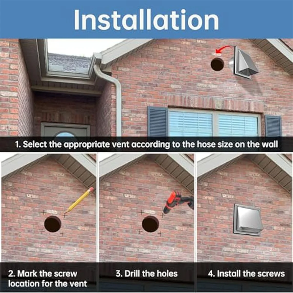 Cubierta de ventilación para secadora de 6 pulgadas, pared exterior con solapa acolchada sin retorno, ventilación de pared con Extractor externo, cubierta de ventilación de acero inoxidable