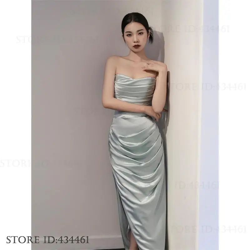 Vestido De fiesta De noche De banquete De satén elegante, vestido De fiesta ajustado con hombros descubiertos sexi para mujer, Vestidos De fiesta a la moda