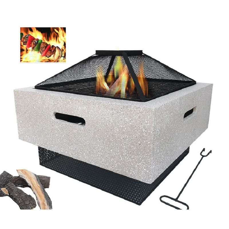 Outdoor square grill Patio garden heating stove wood-burning charcoal fire basin Imitation stone fire stove