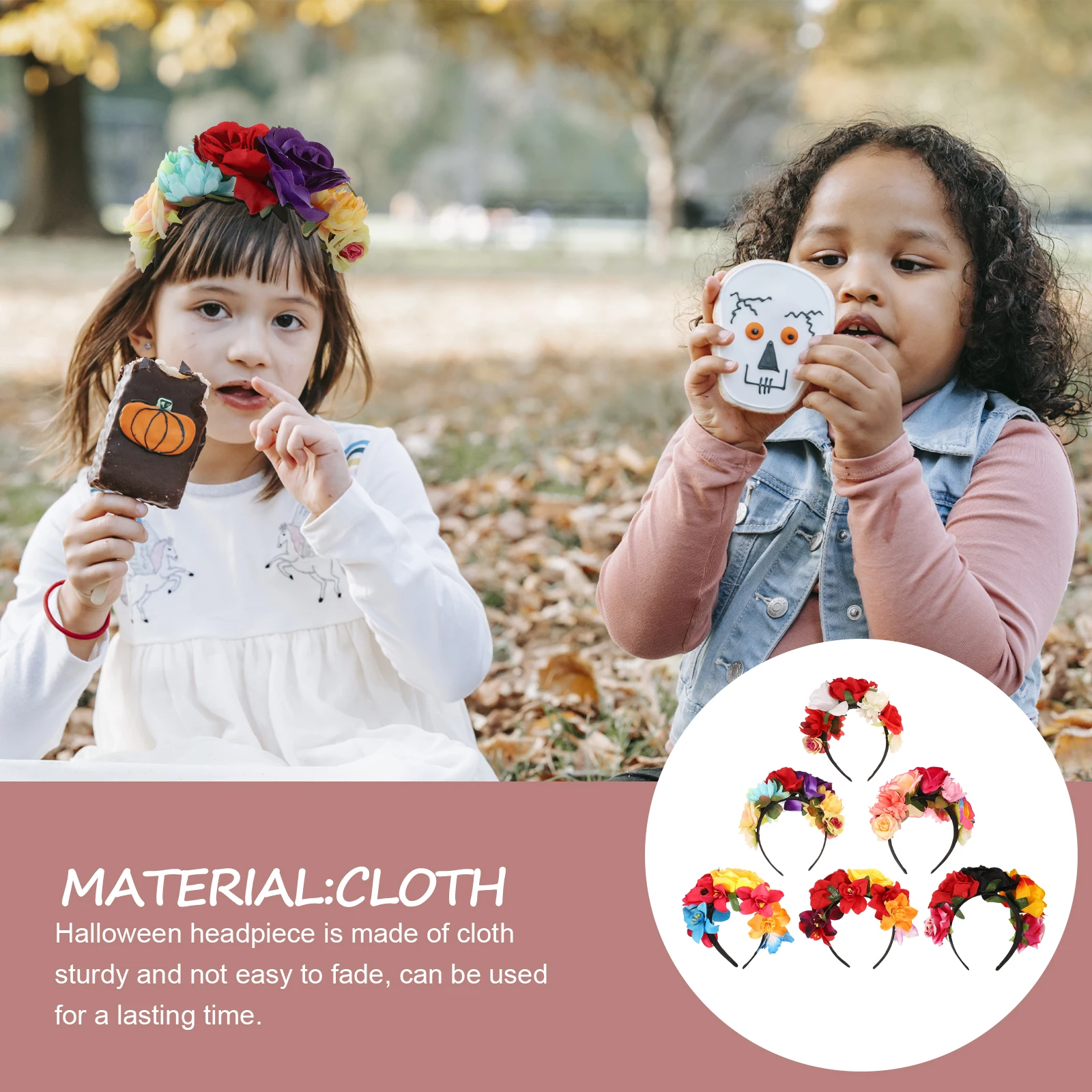 

6pcs Retro Rose Headband Lightweight Fabric Flower Crown Halloween Party Cosplay Goth Accessories Vintage Floral Headpiece Red