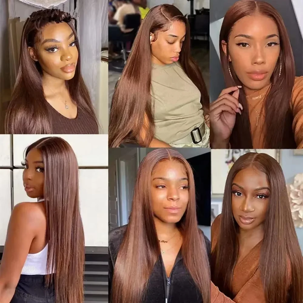 #4 Colored Human Hair Wigs 13x4 Chocolate Brown Bone Straight HD Lace Front Wig 34 Inch Lace Frontal Wig Human Hair Pre Plucked image 6