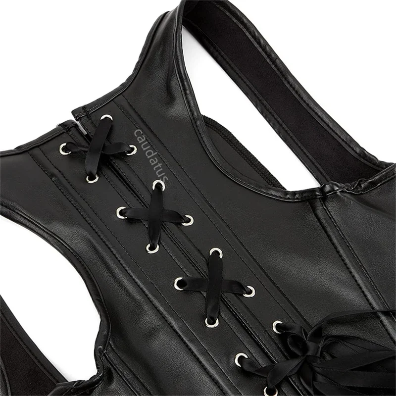 Caudatus Underbust Corset Leather Straps Top Pus Size Vest Sexy Bustiers Outwear Black Gothic Sexy Burlespue Mujer Halloween