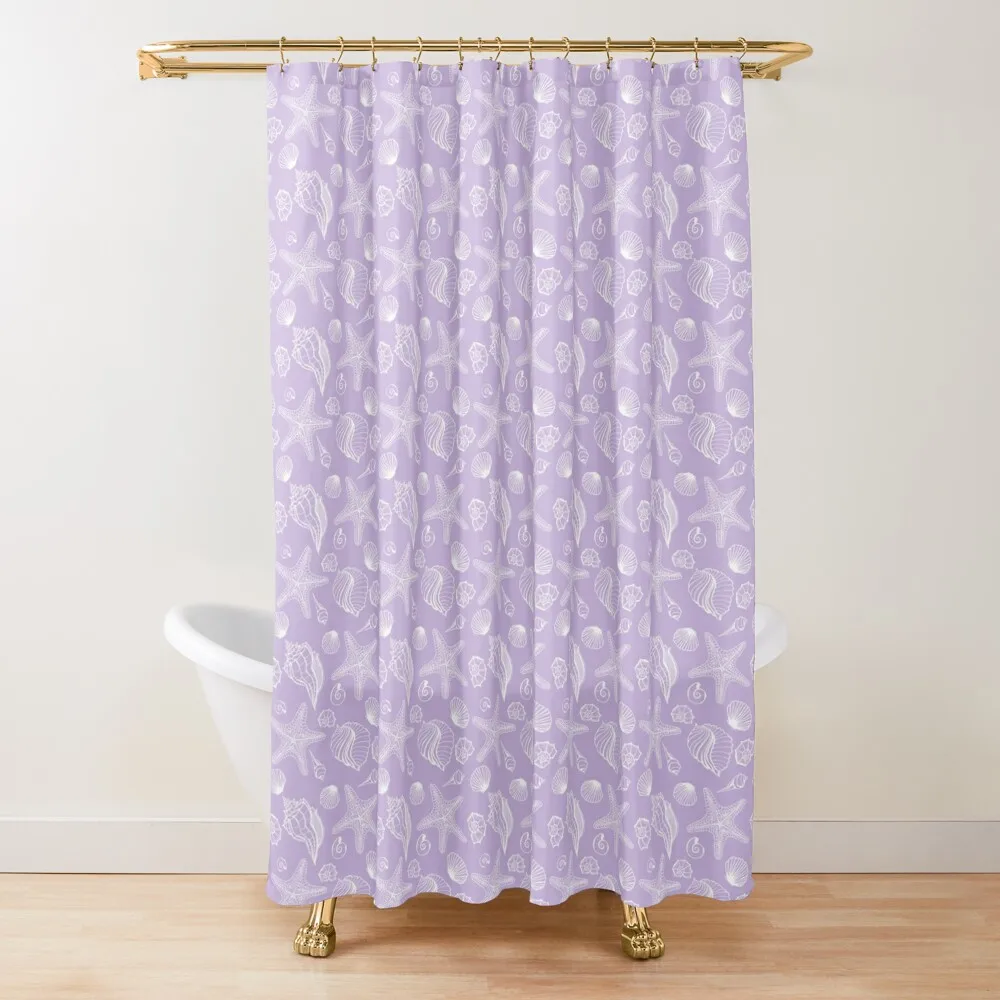 

Beach Seashell Purple Shower Curtain Waterproof Fabric Bathroom Bathroom Accessory Waterproof Bathroom Shower Curtain