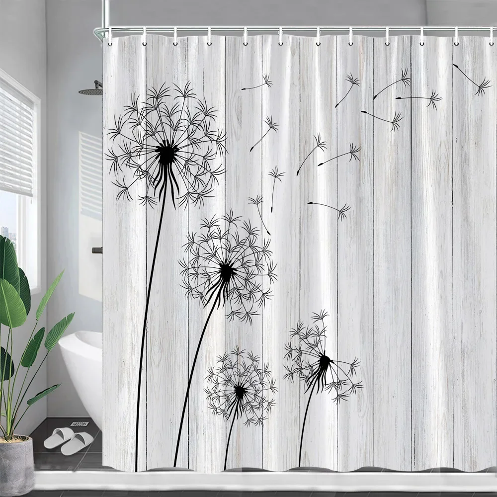 Black White Dandelion Shower Curtains Creative Spring Flowers Plants Modern Minimalist Bath Curtain Fabric Home Bathroom Decor