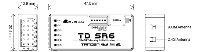 VoidFly  TD SR6 Receiver Tandem 2.4Ghz and 900Mhz dual-band built-in blackbox / 6CH PWM SBUS Out and FBUS/S.Port
