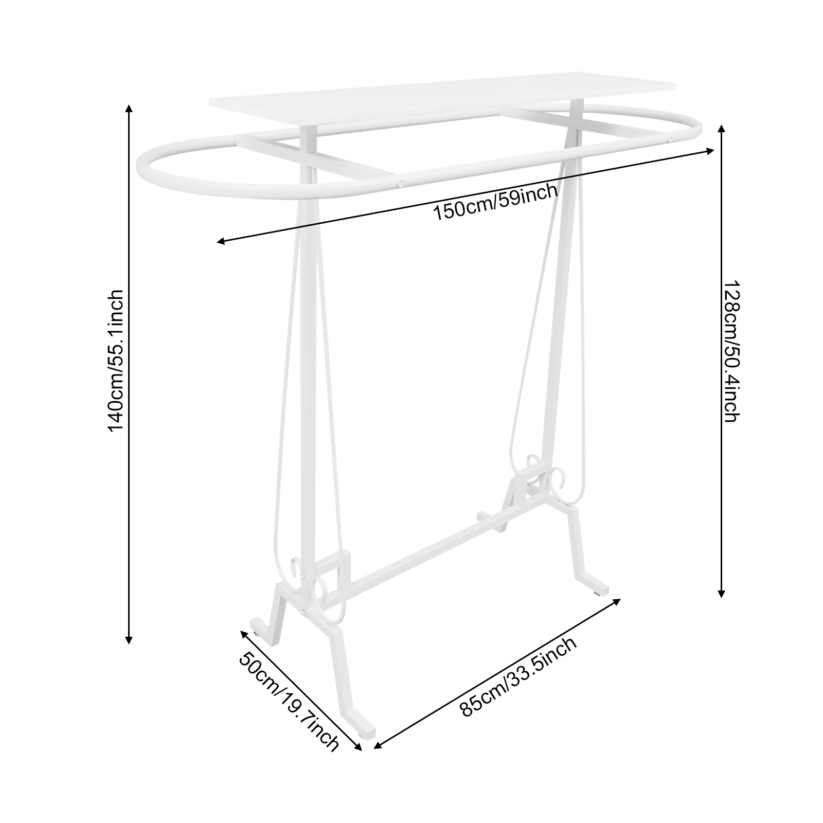 رف ملابس حديث 2 في 1 مع رف، رف ملابس أبيض قائم بذاته مع شماعة بيضاوية ولوحة تخزين لغرفة النوم والمنزل والمتجر