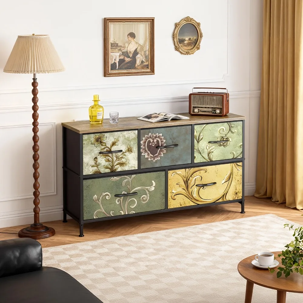 

Medieval Modern Storage Cabinet with 5/7/8/9-Drawer Options - Heavy-Duty Steel Frame & Non-Deformable Drawers, Vintage Floral Texture, Freestanding /Particle Board Furniture Suitable for Home, Office, Bedroom, - Assembly Required
