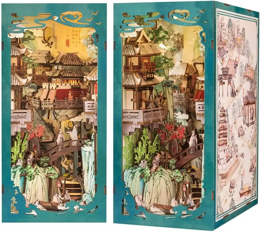 

DIY Miniature House Kit, 3D Wooden Puzzles Craft for Adults, Bookshelf Decor Bookend Gift