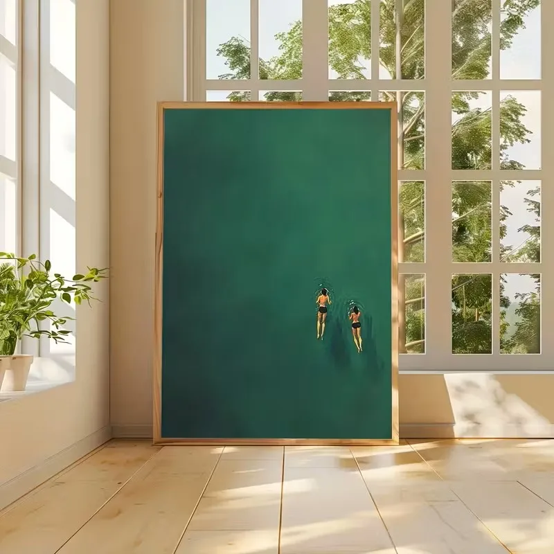 

Swimming Green Abstract Canvas Posters Green Water Retro Wall Paintings Green Retro Holiday Art Minimalist Green No Framework