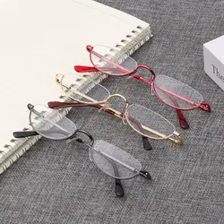 1Pc Half Frame Metal Spring Hinge Reading Glasses Semi-rim Halves Ultra Light Resin Eyeglasses Vision Care +1.00~+4.0 Diopter