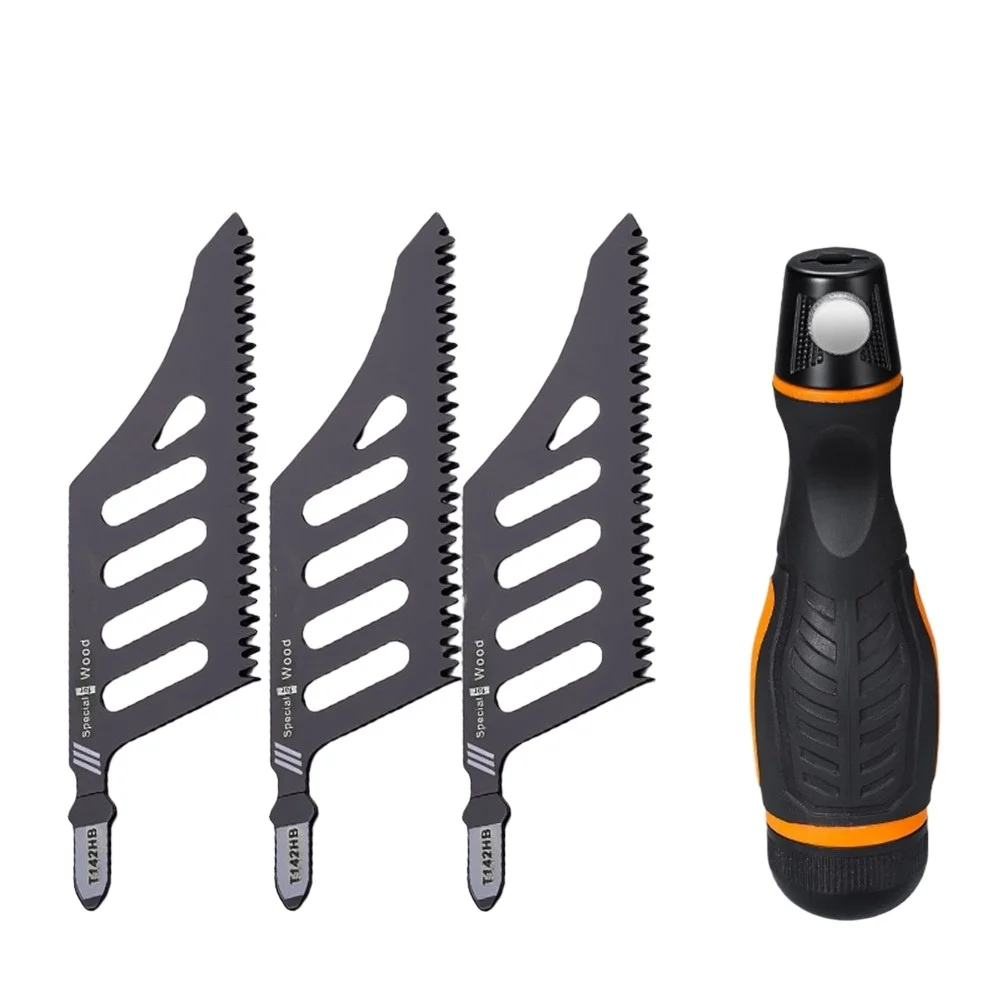3pcs Curved T142HB for jigsaw for blades with Reciprocating Saw Handle for Accurate Flush Cutting Wood Plywood and Fiberboard