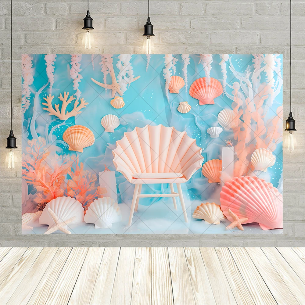 Pink Undersea Castle Photography Backdrop Custom Shells Seaweed Decor Kid Room Birthday Portrait  Background Poster Photo Studio