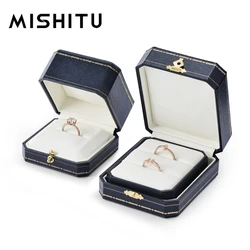MISHITU Blue PU Leather Jewelry Box for Ring Pendant Necklace Packaging Display Octagonal Storage Gift Box Exquisite Decoration