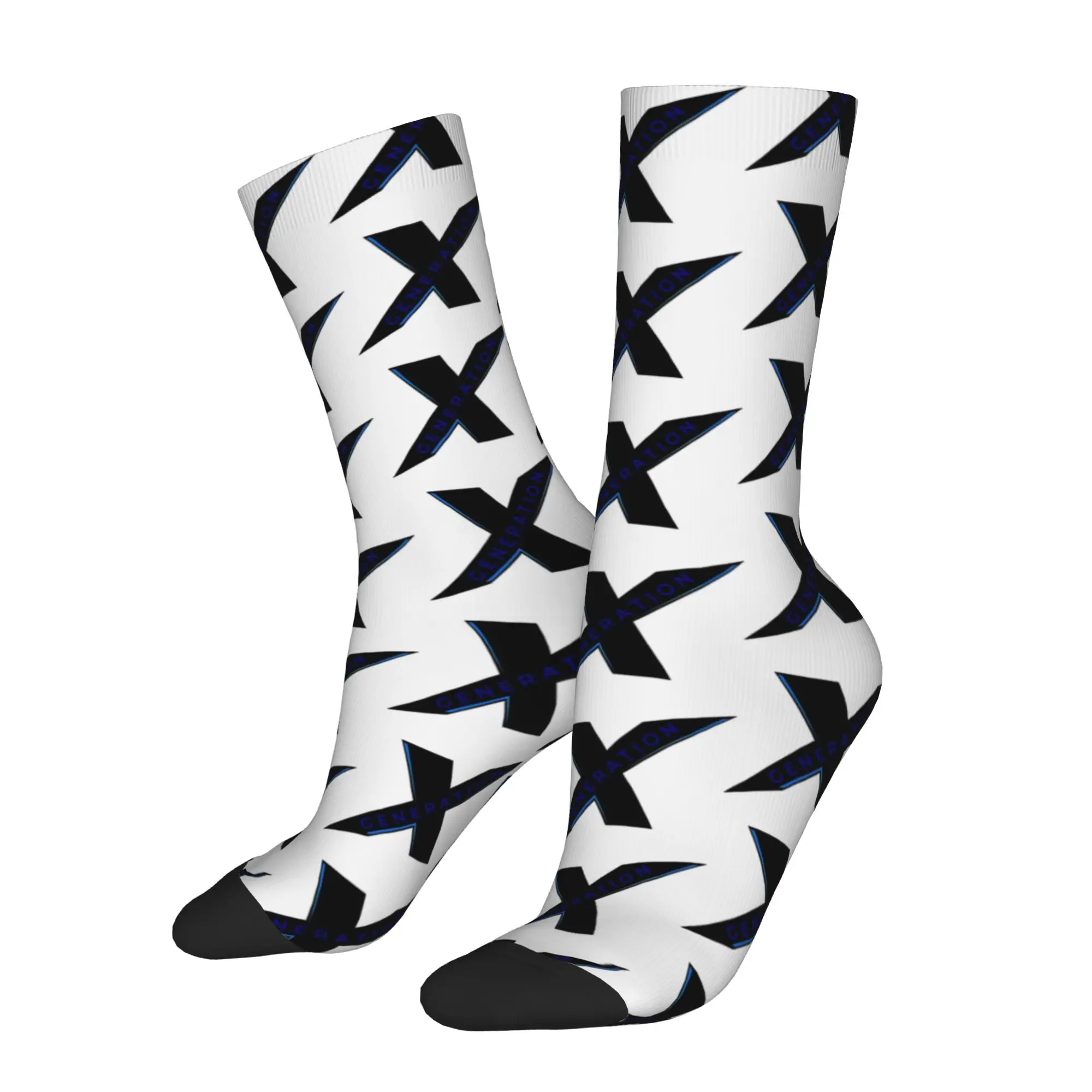 

1 Pair Funny Sock X Logo Black & Blue Rock Seamless Pattern Printed Men Crew Socks Casual Men's Socks
