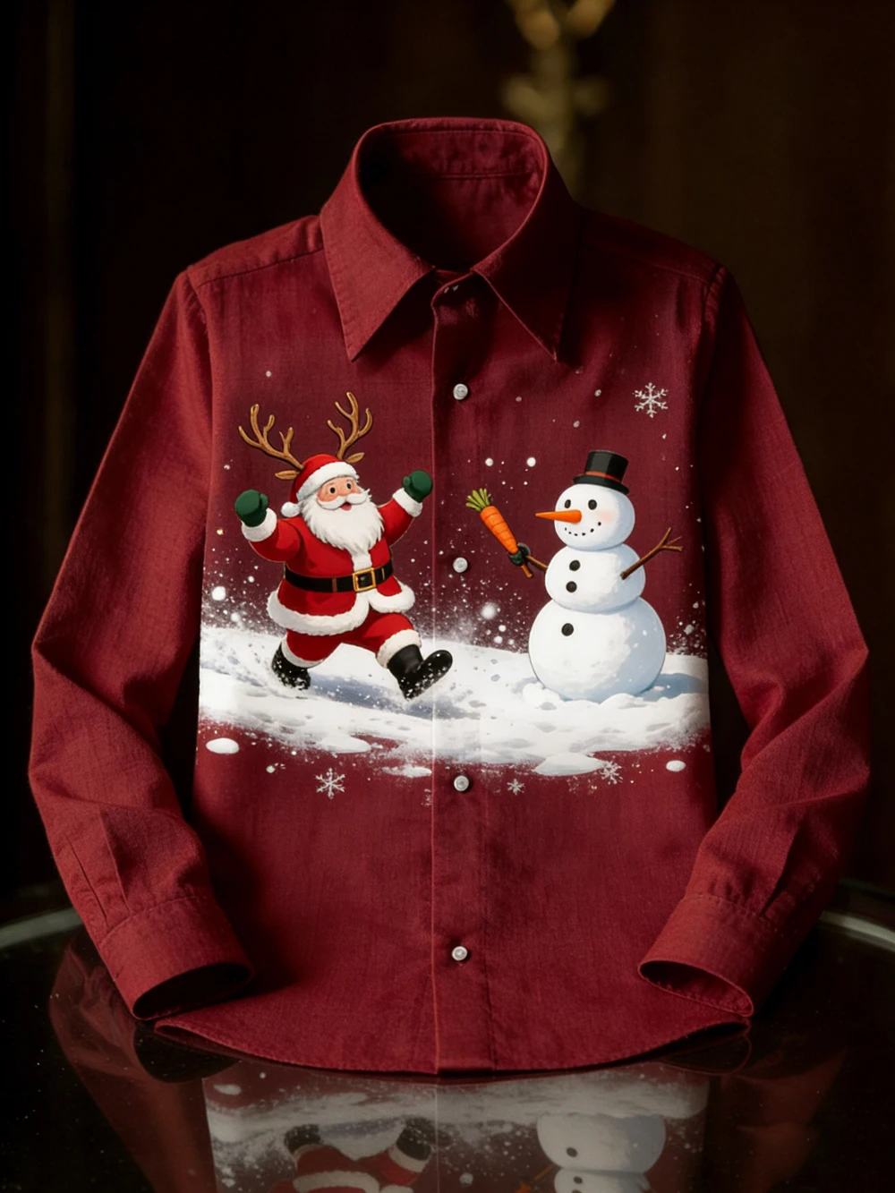 2026年 メンズ新作 リネン クリスマス スキー 新年ギフト 3Dプリントシャツ ハワイアン カジュアル ホームパーティー 長袖Tシャツ 男性用