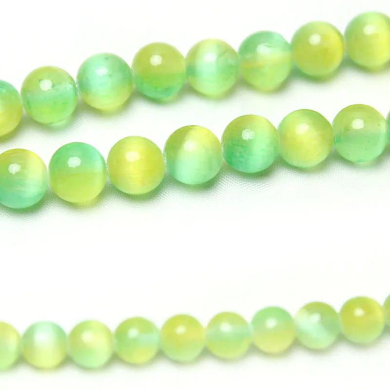 Genuine A+ Natural Gypsum Stone Beads Selenite Yellow Green Cat Eye Stone Round Loose Beads For Diy Jewelry Making Bracelet 15