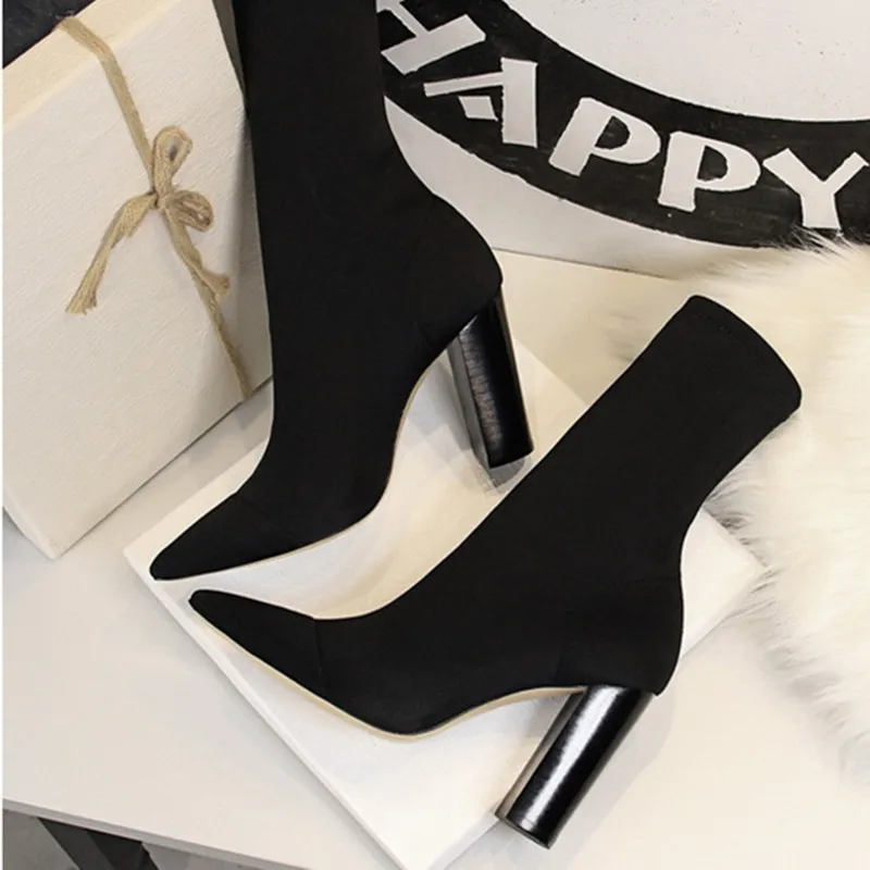 2024 New Socks Boots Fashion Ankle Boots For Women Boots Balck Pointed Toe Elastic Heels Shoes Fetish Autumn Winter Female Shoes