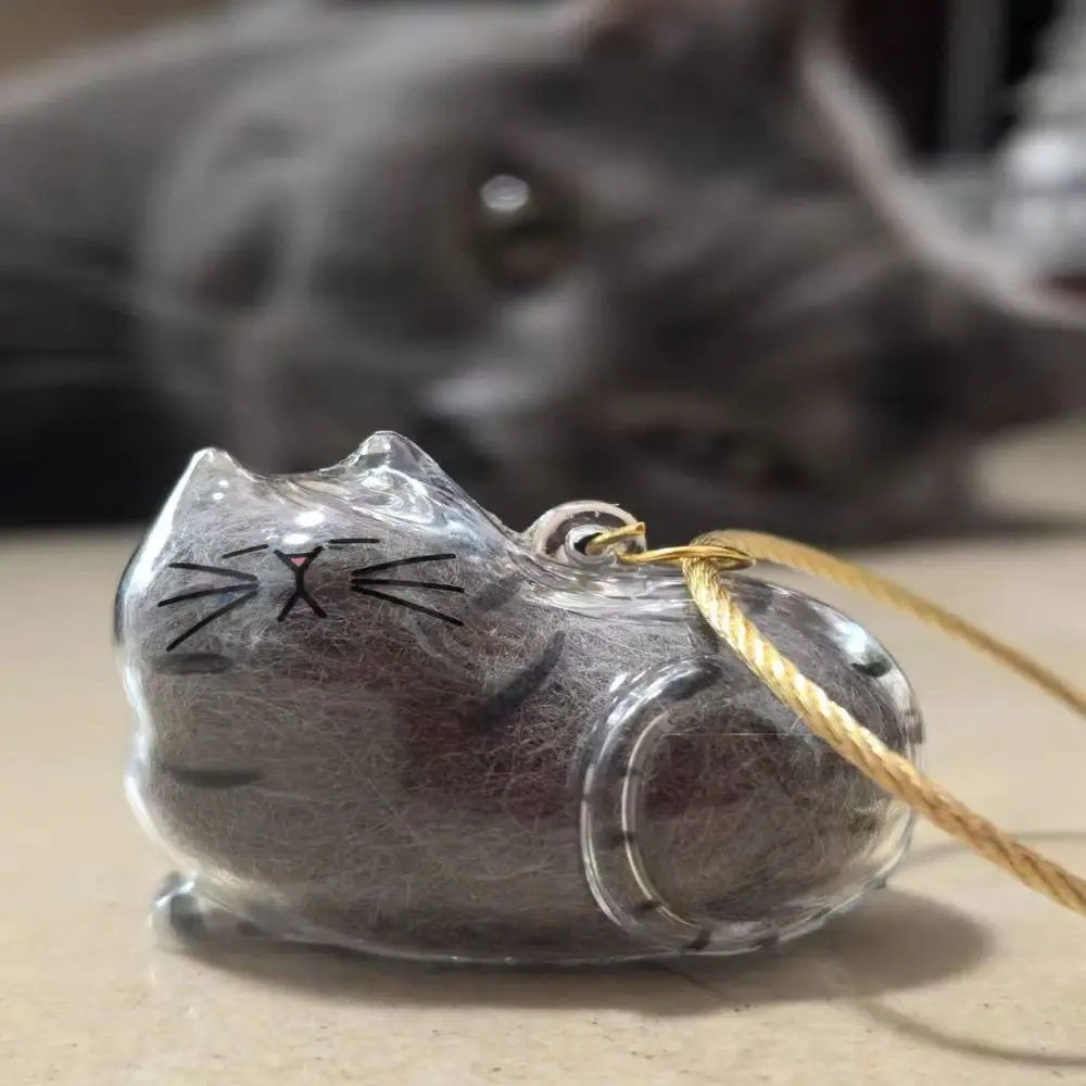 Small Ornaments Cat Fur Storage Pendant Transparent Container Cute Cat Shaped Stylish Keychain Handmade Design DIY Accessories