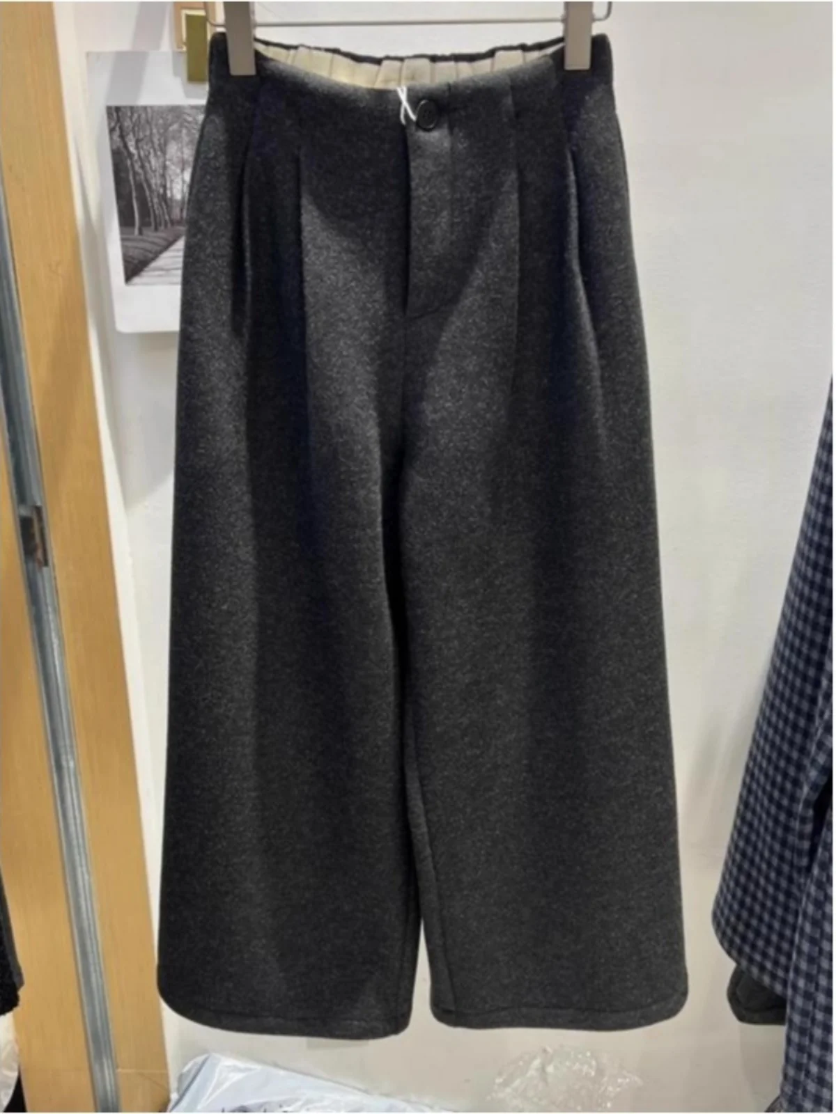 Retro High Waist Thiened Wide Leg Casual Pants Women's Autumn Winter Loose Small Size Straight Nine Point Trendy Trousers