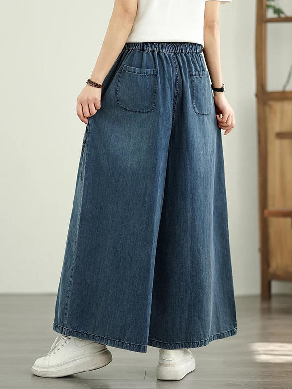 Calça jeans waed bordada pesada, cintura alta, ajuste solto, calças casuais, mistura de algodão e poliéster, verão, moda para mulheres plus size