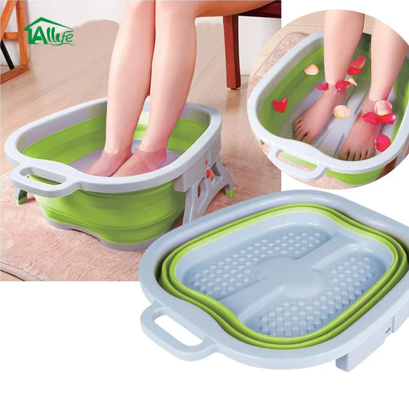 

Allifemax Collapsible Plastic Folding Foldable Footbath Basin Foot Wash Basin Silicone Basin