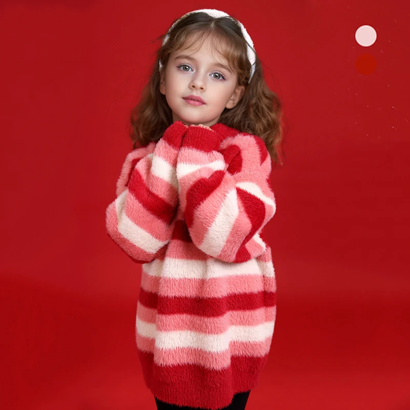 Children Christmas Sweater Autumn Winter  Warm Mink Cashmere Knitted Pullovers 3 To 12 Years Loose Casual Boy Girl Tops Clothes