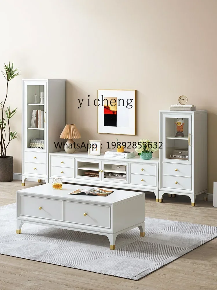 ABB American Solid Wood Tea Table Living Room Home Tea Table TV Stand Combination White