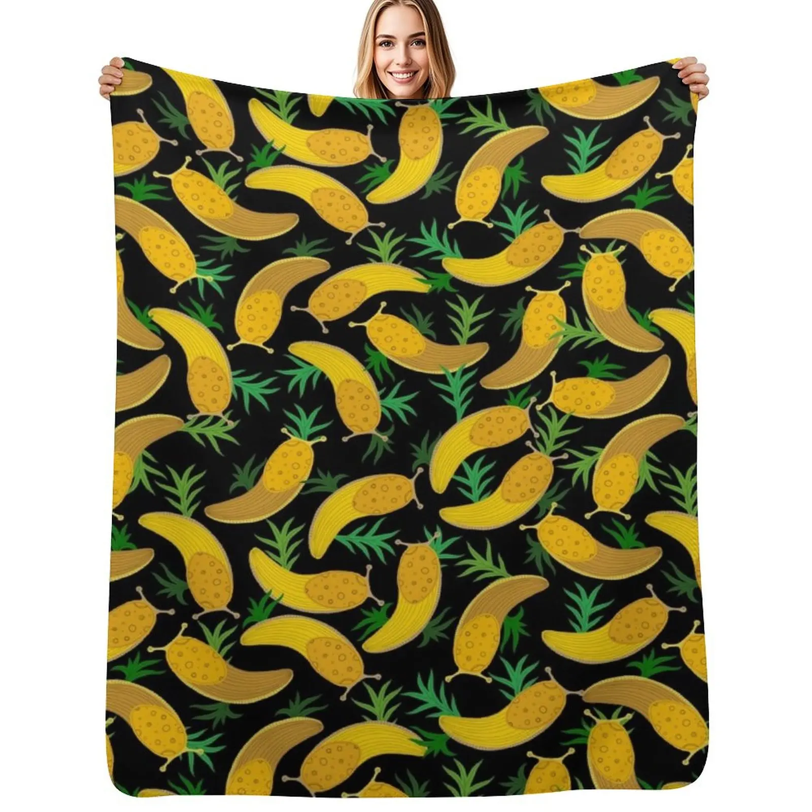 Banana slugs on black Throw Blanket Lightweight Warm Blanket for Indoor Outdoor Use