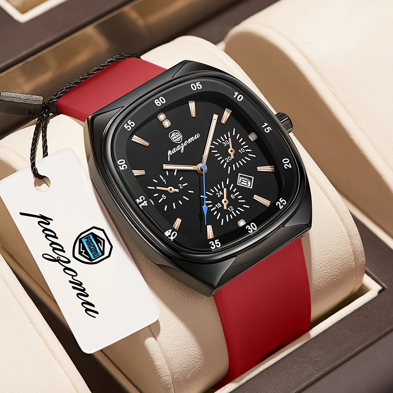 

Striking Black Dial with Accents and Bold Red Silicone Strap The Ultimate Statement of Modern Sophistication and Timeless Style