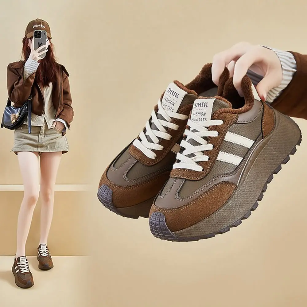 جديد 2025 لربيع وصيف وخريف ثي بوت كعب زيادة المرأة عادية oes سطح الجلود الربط Sports oes طالب