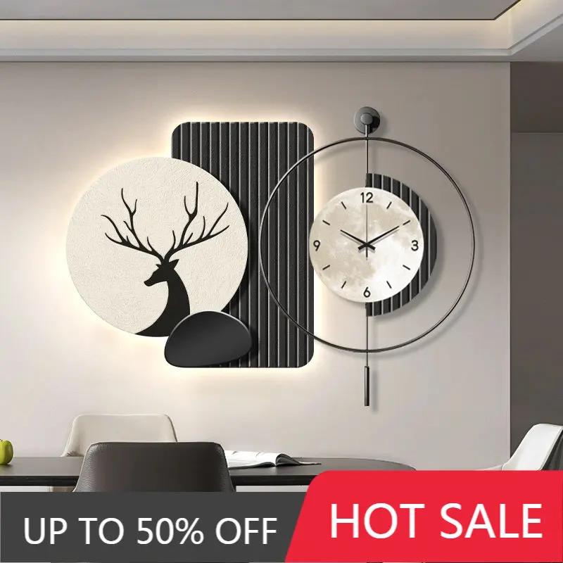 Modern Art Living Room Wall Clock Creativity Restaurant Wall Decor LED Mute Digital Clock Large Abstract Mural Lamp Home Decor
