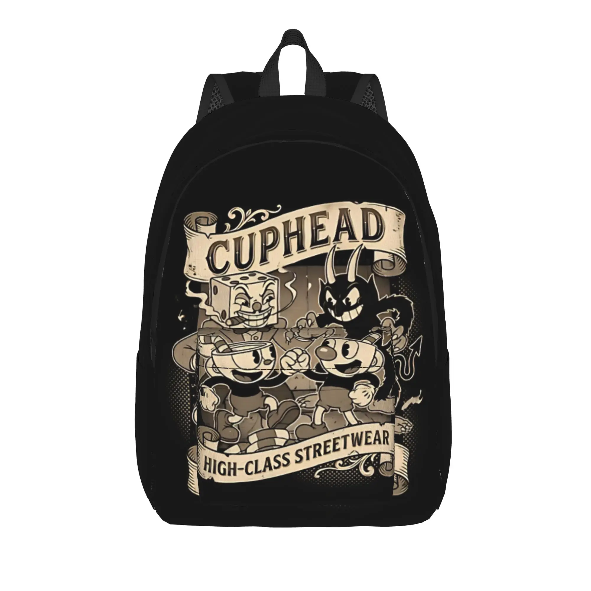 Cuphead Handbag Back to school season Vintage Cartoon Warrior  Personalised Backpack