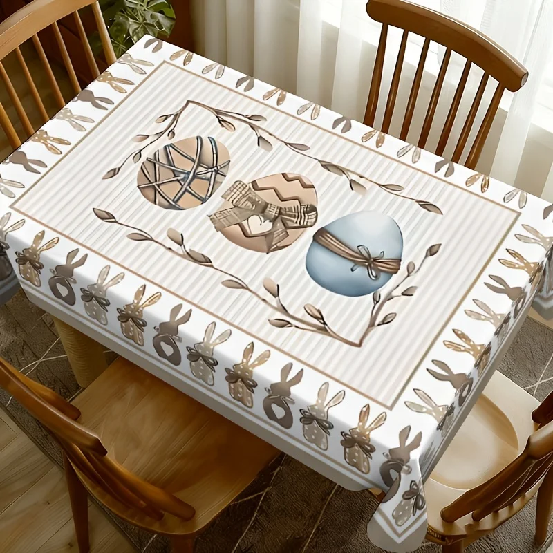 Easter Bunny Eggs Polka Dots Rectangle Tablecloth Table Decor Reusable Spring Kitchen Dining Tablecloth Easter Decorations