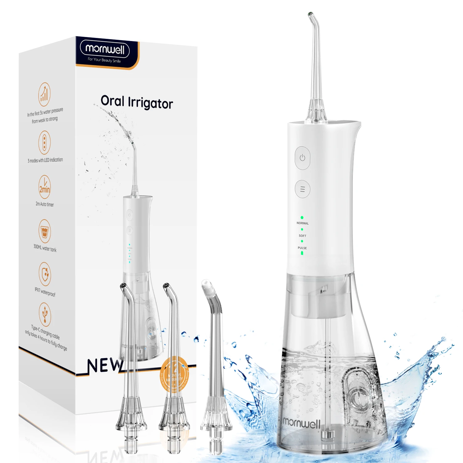 Water Dental Flosser Pick for Teeth Portable Teeth Cleaner Electric Oral Irrigator 300 ML Tank IPX7 Waterproof Cleaning Flosser