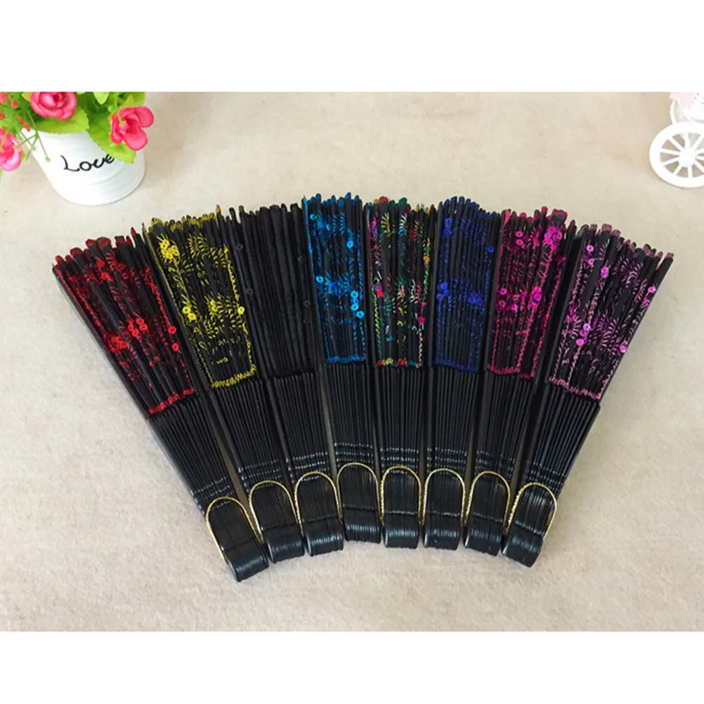 

Purple Handmade Embroidered Fan Exquisite Sequin Portable Elegant Dancing Stage Show Accessory Folding Fan