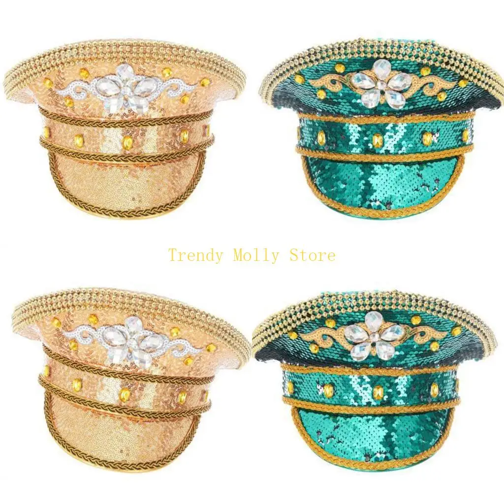 

N5KB Мерцающая шляпа со стразами Свадебная вечеринка Шляпа капитана с блестками Шляпа девичника