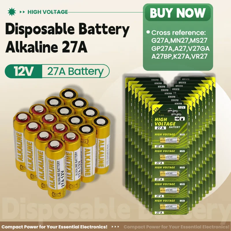 

27A 12V Alkaline Battery Long Lasting for Doorbell Remote Control Toys Watches Calculators GP27A MN27 MS27 L828 VR27