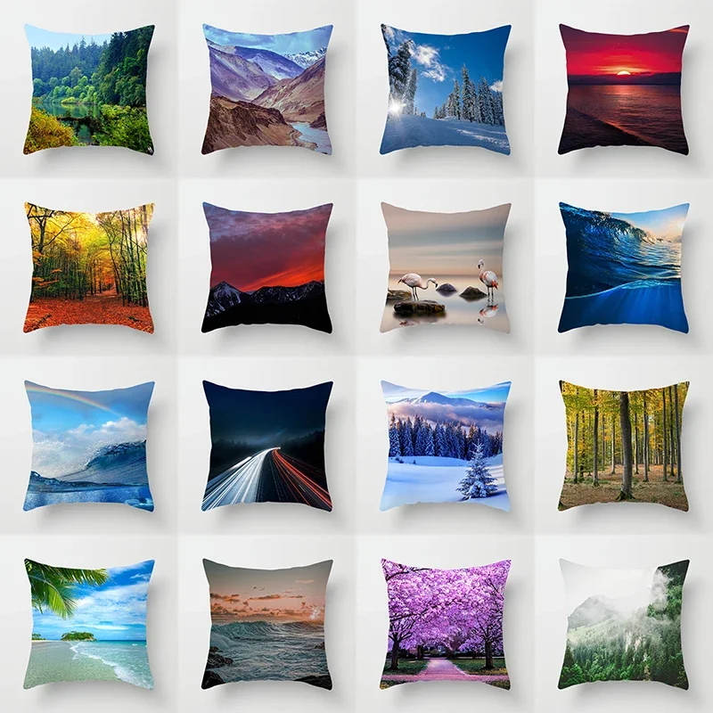 Natural World Landscape Throw Pillow Cover Sofa Decor Car Office Seat Cushion  Room Bedside   Home