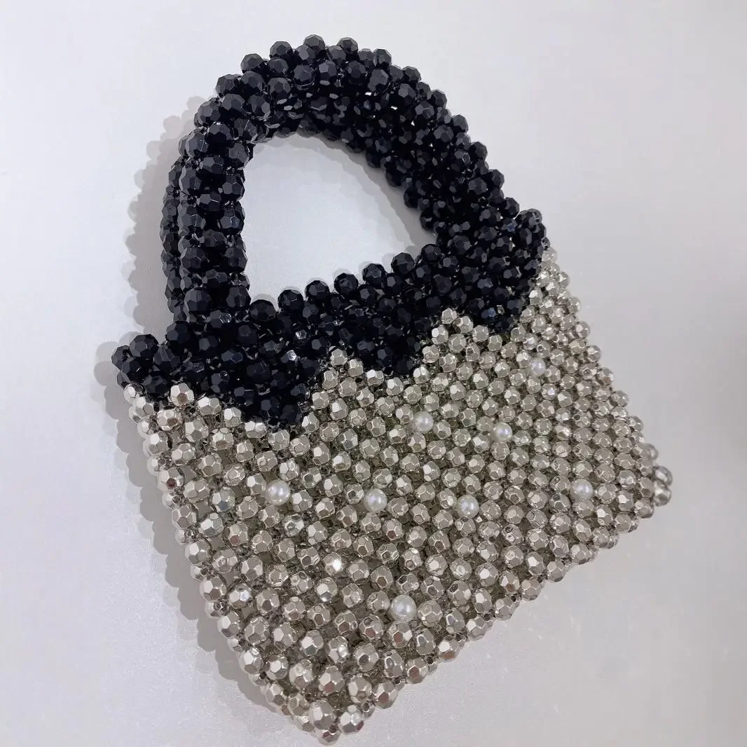 New Niche Design Retro Silver Versatile Simple Commuting Ladies Handbag Fashionable Handmade Bead Woven Women's Bag Wholesale