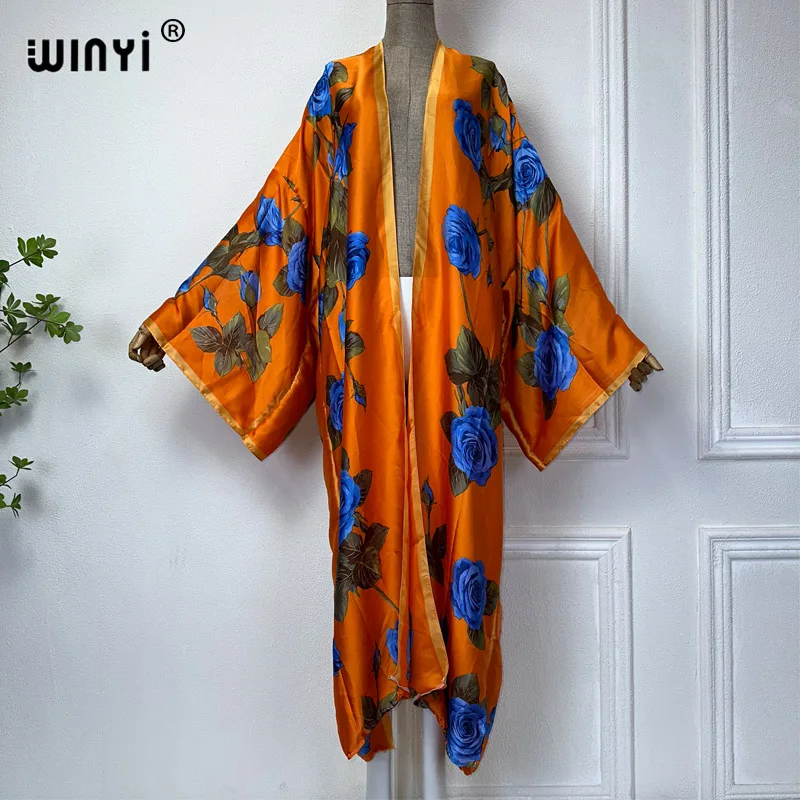 WINYI-vestido de quimono africano para mulheres, vestido maxi confortável, casacos elegantes, roupas de praia luxuosas, Abaya Dubai, verão