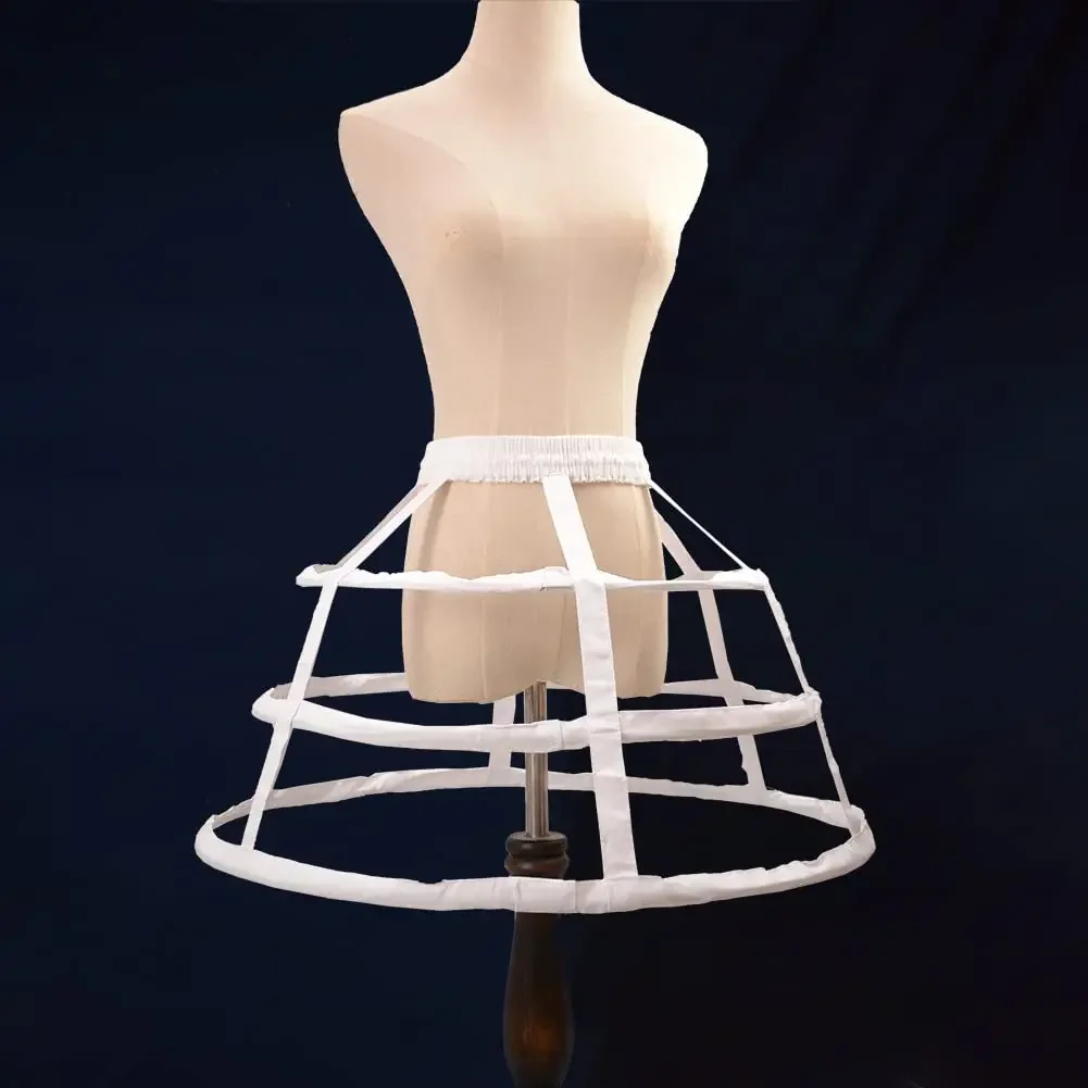 Women's  White Lolita Ballet Hollow Cage Skirt Princess 3Hoops Support Wedding Dinner Dance Halloween Gowns