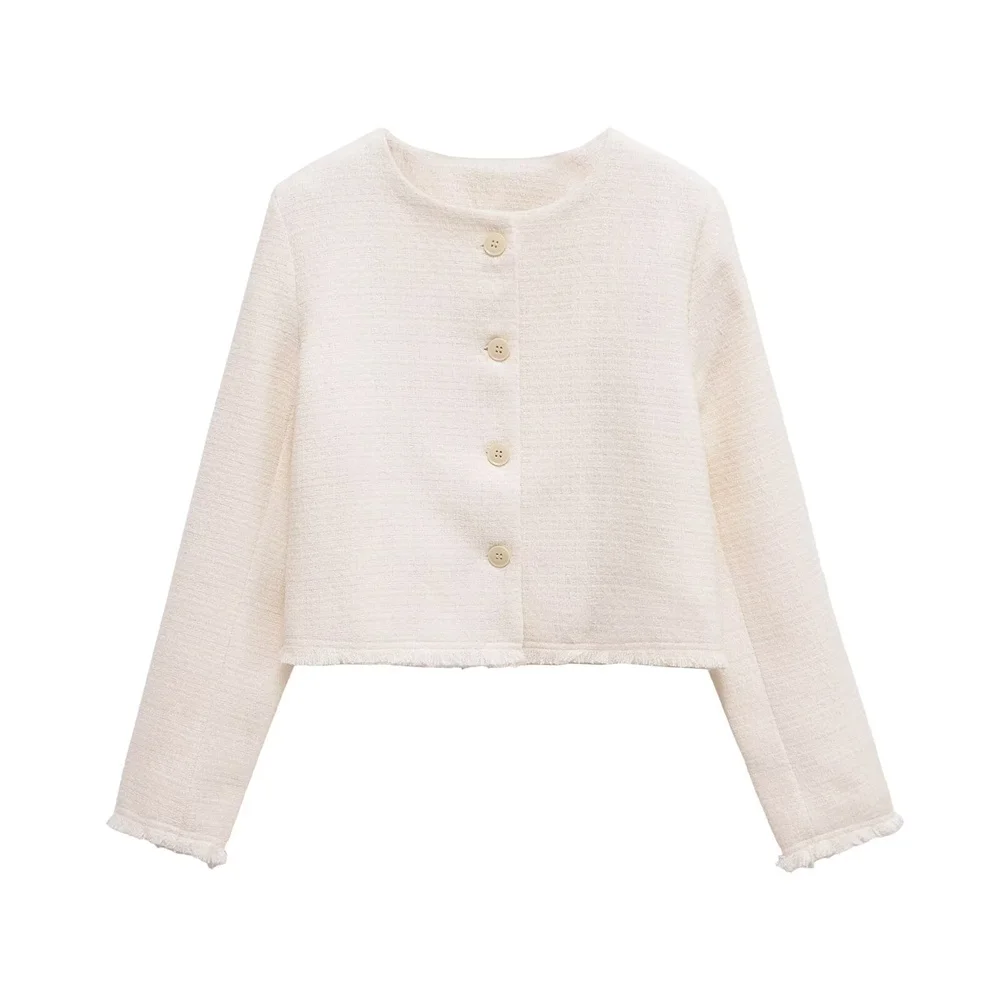 

BMURHMZA Women's New Style Versatile Small Fragrant Commuting Style Fashion Texture Round Neck Buckle Short Coat