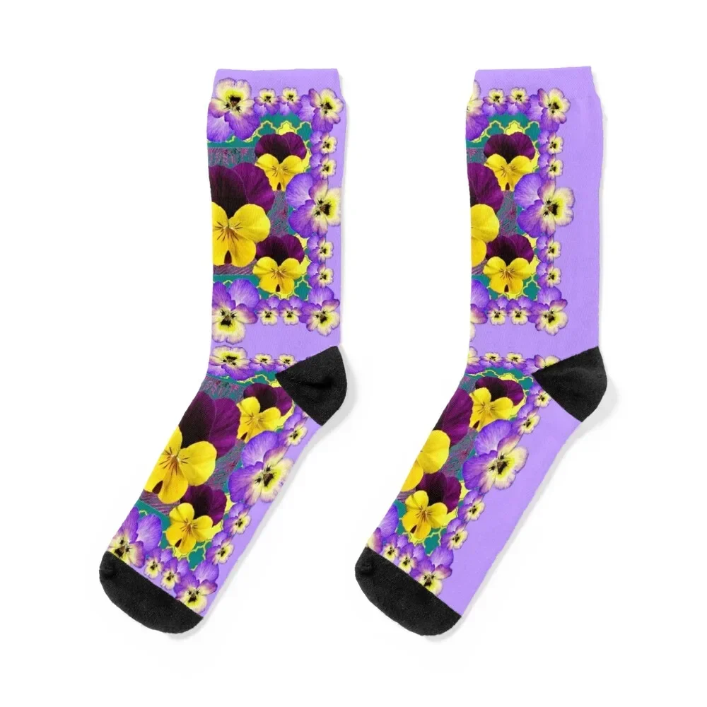 LILAC COLORED PURPLE-YELLOW VIOLAS & PANSIES ART, Socks summer kids Socks For Girls Men's