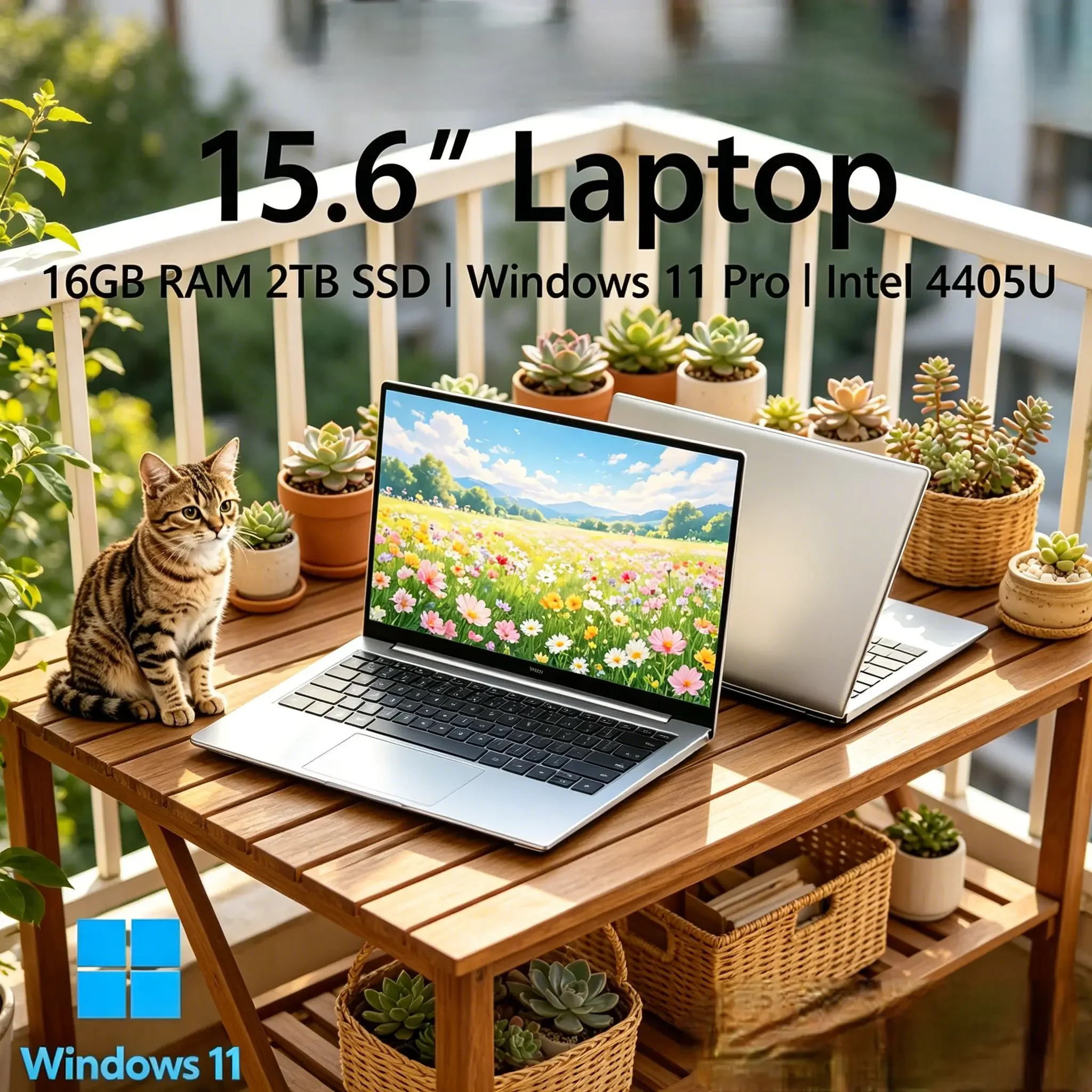 

15.6" 1080P Ultra‑Slim Laptop, Intel Celeron 4405U, Windows 11 Pro, 16GB RAM 2TB, Portable Notebook for Light Office