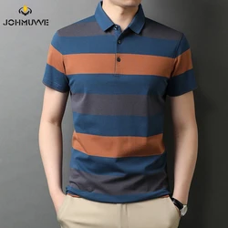 Men's fashionable knitted short sleeved polo shirt, summer breathable and comfortable top