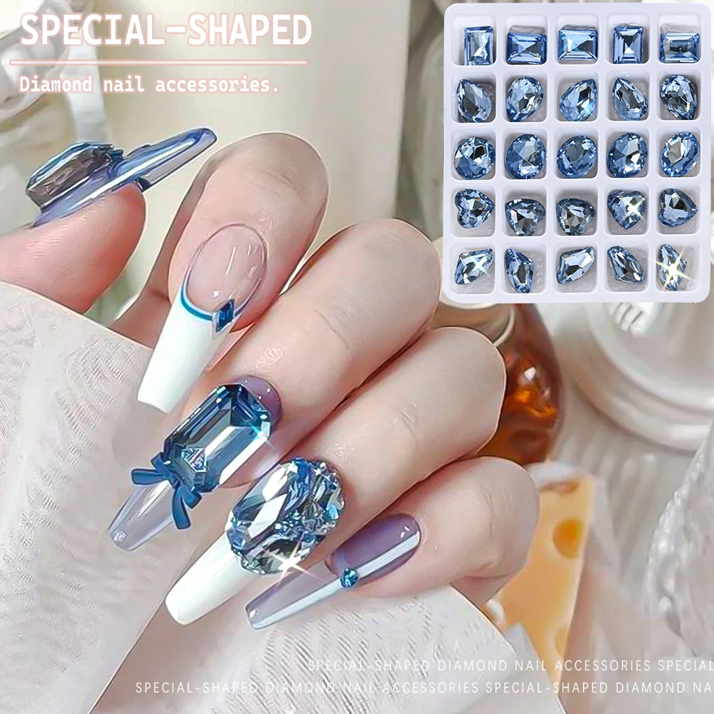 25Pcs 3D Pointed Bottom Crystal Rhinestones Nail Charm Clear/Pink/Green Glass Stone Luxury Diamond Gems Manicure Decoration