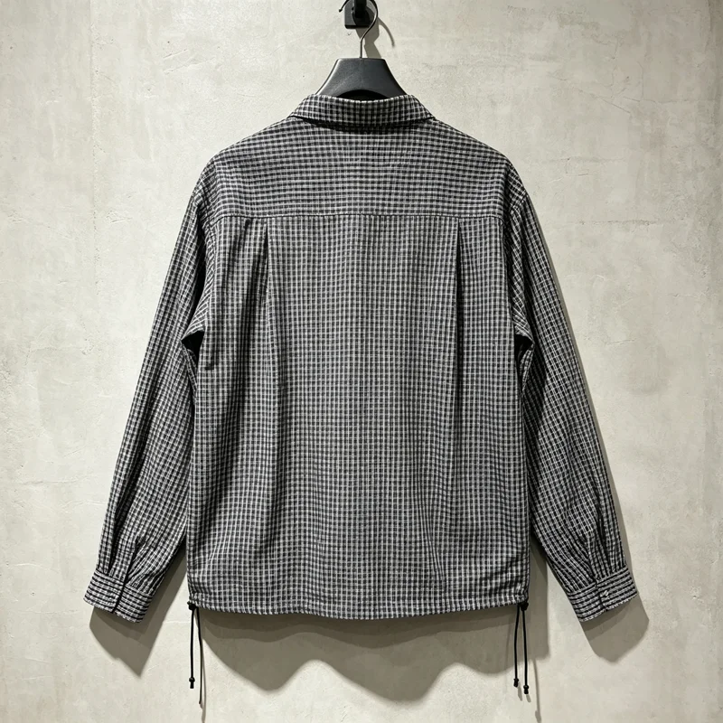 Hem Drawstring Design Stripe Casual Shirt Thin Fabric Men Women High Street Loose Daily Summer Long Sleeve Shirt Blouse