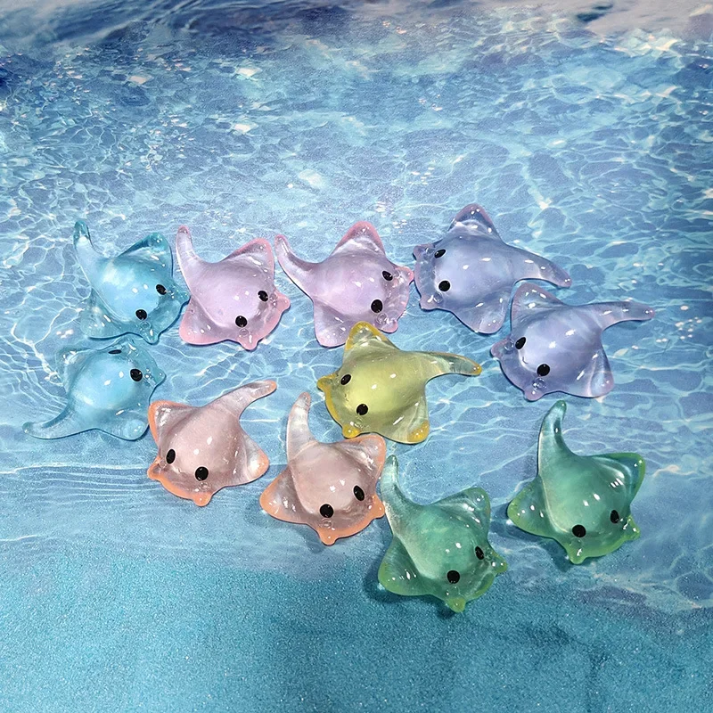 6/12/20PCS Cute Mini Stingray Luminous Small Ornament Glowing in The Dark Miniatures Turtle Micro Landscape Home Decor Gift
