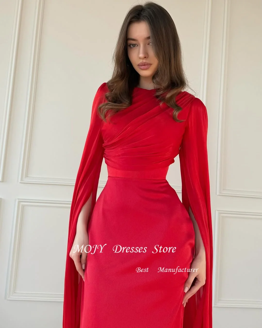 Mojy Elegante Rode Zeemeermin Galajurk Kapmouwtjes Geplooid Aangepaste Dames Avondfeestjurken Nieuwe Mode فستان • 1897