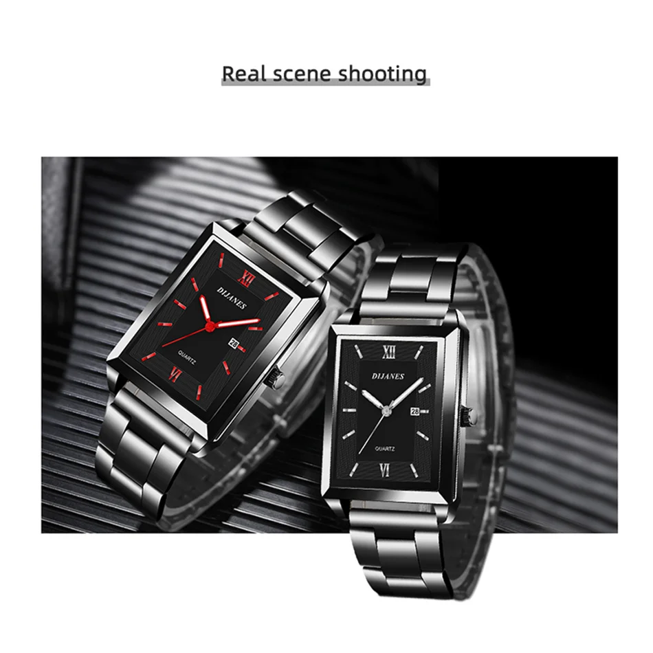 Top Brand Luxury Watch Ｍen Fashion Square Gold Sliver Men\'s Quartz Wristwatch Stainless Steel Strap Exquisit Business Men Watch